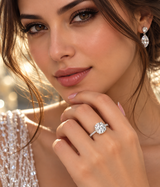 Model wearing 3.00 ct round natural diamond