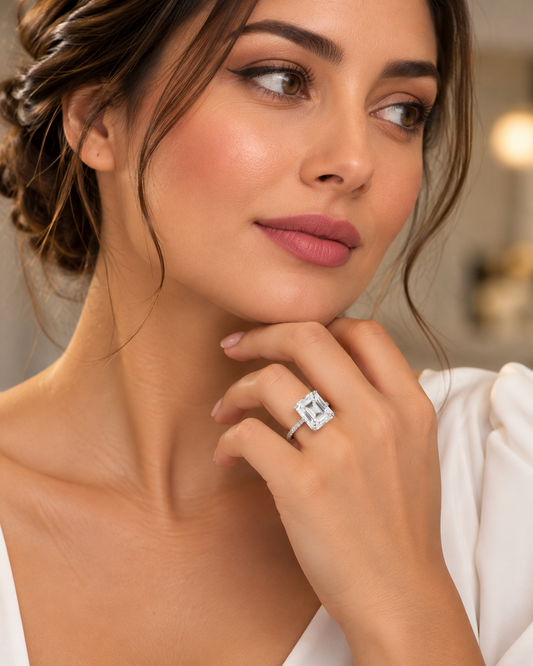 5.02 ct Square Emerald lab grown diamond – lifestyle