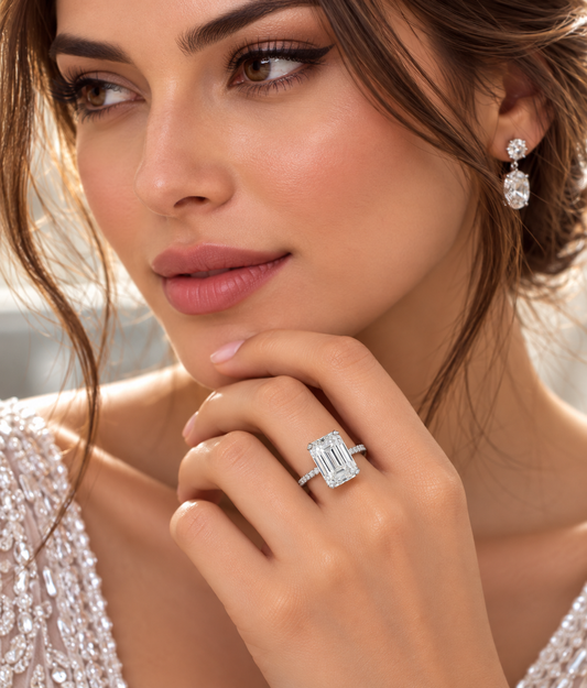 Model wearing 1.51 ct emerald natural diamond
