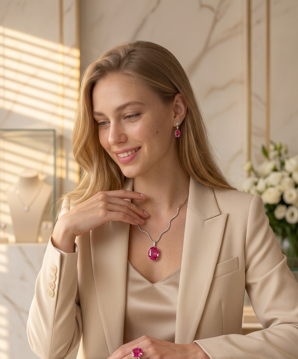 Model wearing certified diamond jewellery