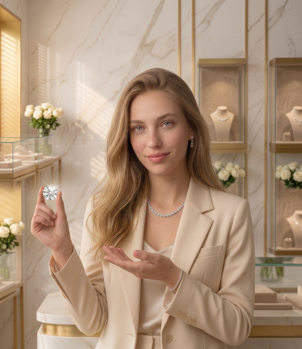 Model wearing certified diamond jewellery