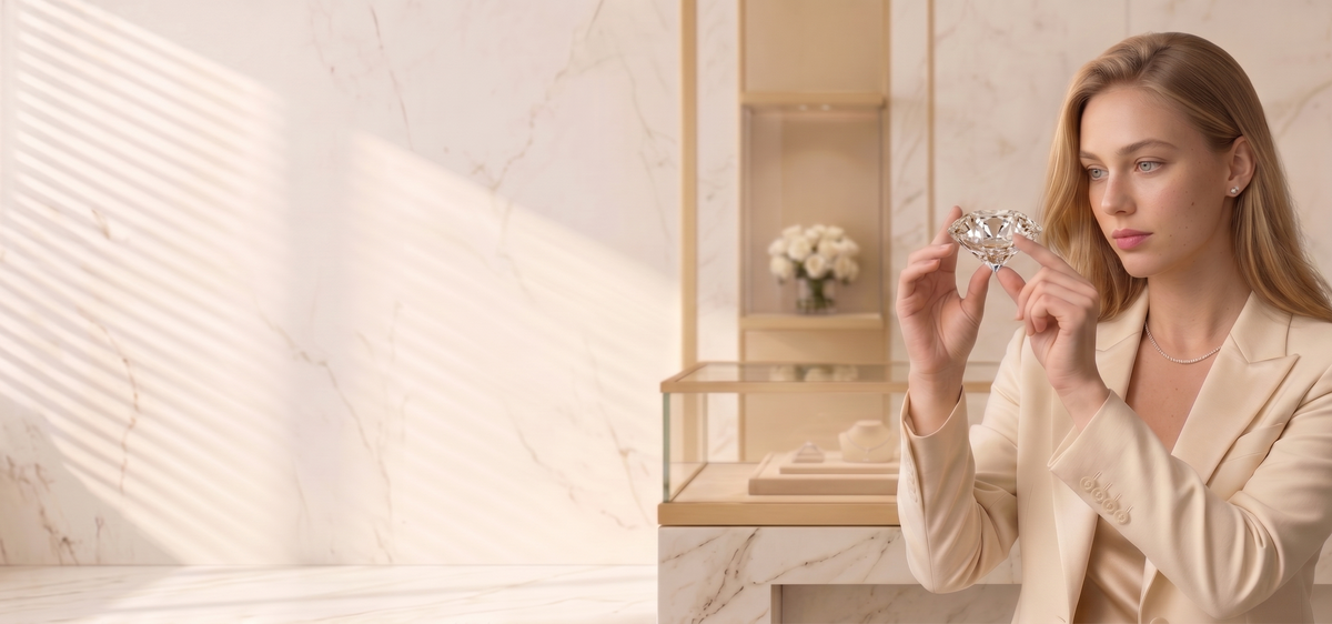 Model wearing certified diamond jewellery