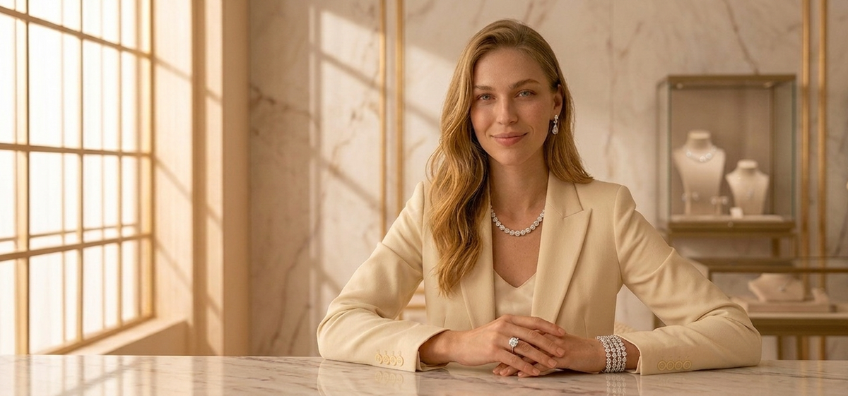 Model wearing certified diamond jewellery