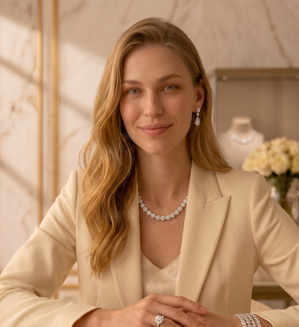 Model wearing certified diamond jewellery