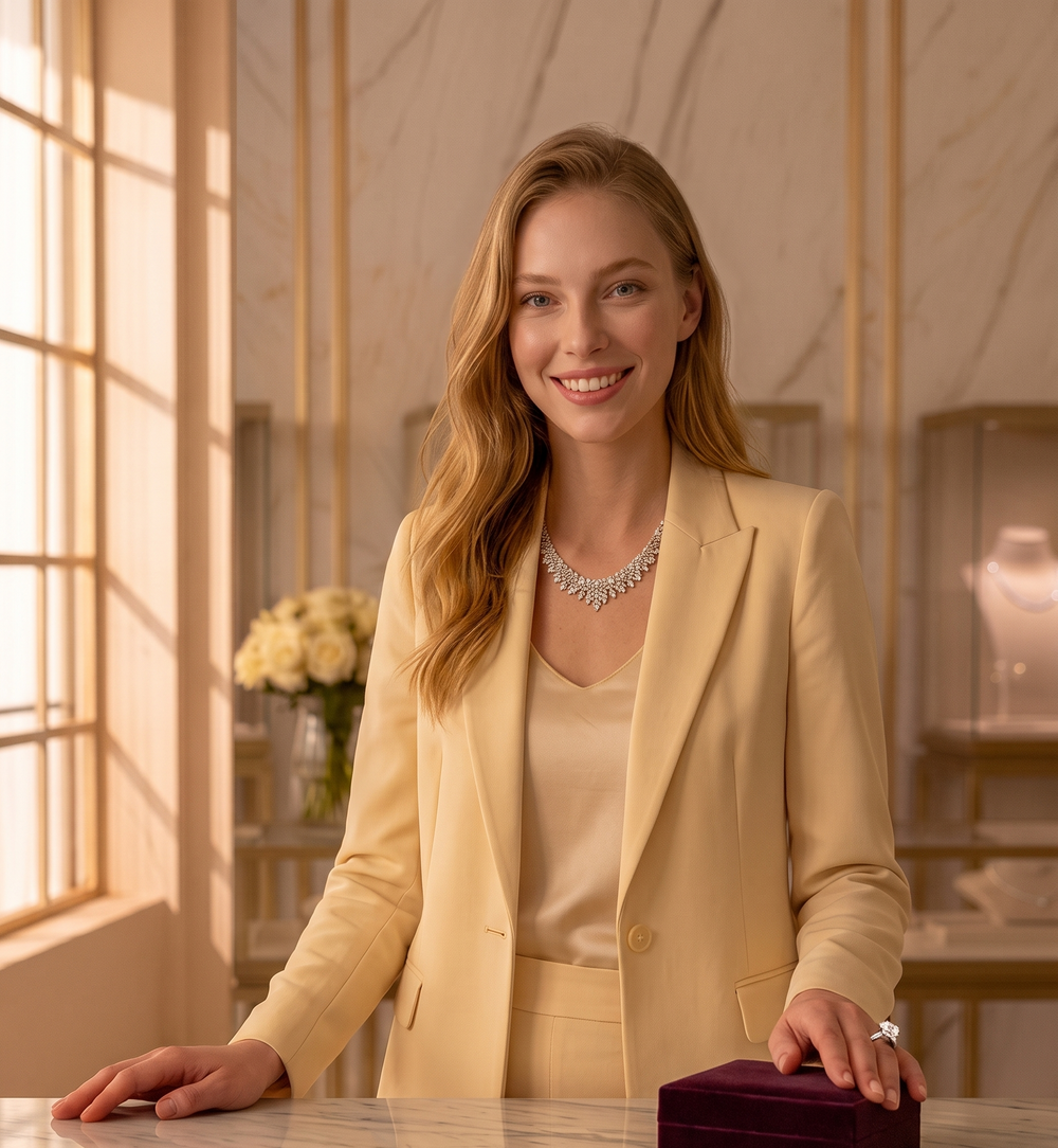 Model wearing certified diamond jewellery